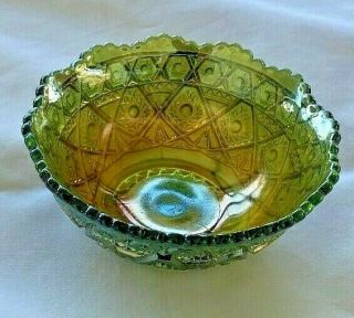 Imperial Carnival Glass - Diamond Lace Green Small Berry Bowl
