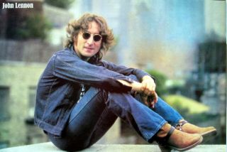 John Lennon " Sitting In Blue Jeans & Jacket " Poster From Asia - The Beatles