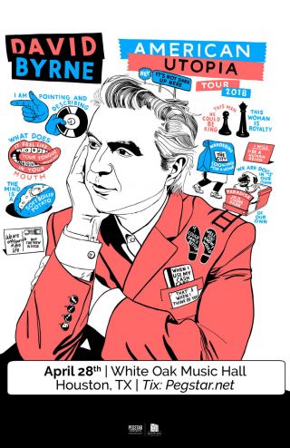 David Byrne 2018 Houston Concert Tour Poster - Wave,  Post - Punk,  Talking Heads