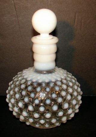 Vintage Fenton White Opalescent Hobnail Perfume Bottle With Stopper 6 "