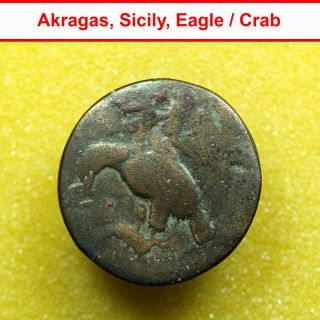 01005 Ancient Greek Coin Akragas Sicily Ae26mm Eagle / Crab Hippocamp