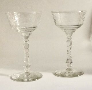 Vintage Libbey Rock Sharpe Cut Crystal Normandy Champagne Glasses Set Of 2