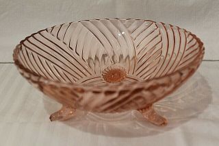 Pink Depression Glass 8 1/2 " Spiral Optic Swirl Footed Bowl Dish