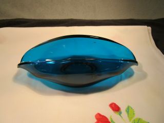 Vintage Retro Blue Hand Crafted Folded Art Glass Trinket / Pin Dish