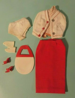 Vintage 1965 Barbie Fashion Crisp N Cool Complete With Red Mules & White Gloves