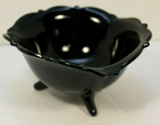 Vintage Black Amethyst Glass Footed Bowl Dish 5 1/2 " Dia.  3 " Tall