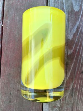 Thick Heavy Vintage Yellow Murano Art Glass Cylinder Vase