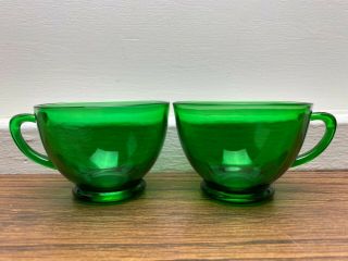 Set Of 2 Vintage Anchor Hocking Forest Green Glass Punch Tea Coffee Cup