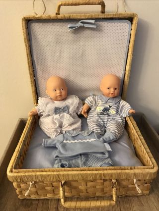 Corolle Bebe 8” Mini Baby Dolls Set Of 2 With Basket Bed Clothes 1997 France