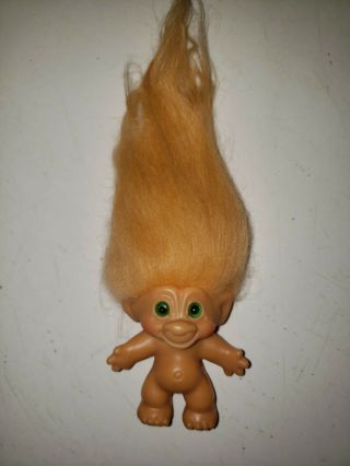 Vintage Dam/ Scandia House Troll Doll Peach Hair & Green Spiral Eyes 1960 