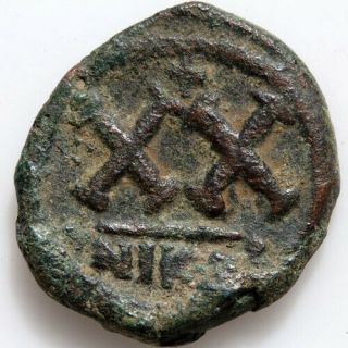 Byzantine Coin Ae Half Follis Tiberius Ii Constantine Nicomedia - 578 - 582 Ad