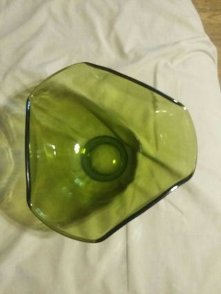 9 " Mid Century Modern Glass Vintage Candy Dish Green Bowl Layered Centerpiece