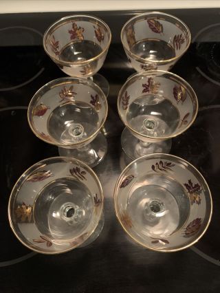 6 Vintage Frosted Gold Leaf Footed Dessert Dishes Libby