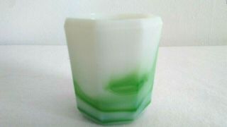 Vintage Akro Agate Octagonal Pale Lime Green Slag Glass Toothpick Holder/cup