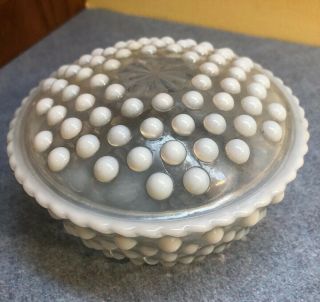 Anchor Hocking Moonstone opalescent Round Covered Powder or trinket box 2