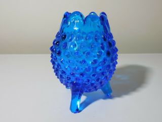 Vintage Fenton Colonial Blue Hobnail 5 " Tall 3 Footed Egg Shaped Vase
