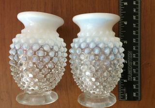 2 Vintage Fenton? Clear Opalescent Hobnail Bud Vases