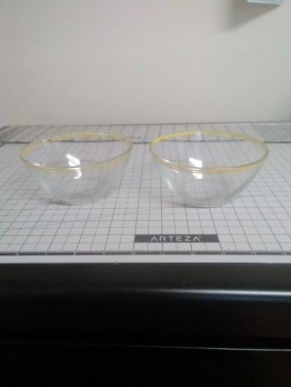 Arcoroc France Clear Glass Bowls Yellow Trim Smooth Set Of 2 Vintage Mcm