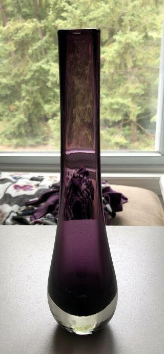 Hand Blown Purple Bud Vase 8.  5” Tall 2” Diameter Base