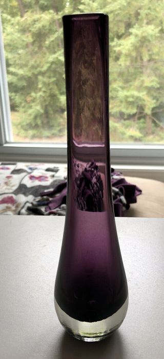 Hand Blown Purple Bud Vase 8.  5” Tall 2” Diameter Base 2