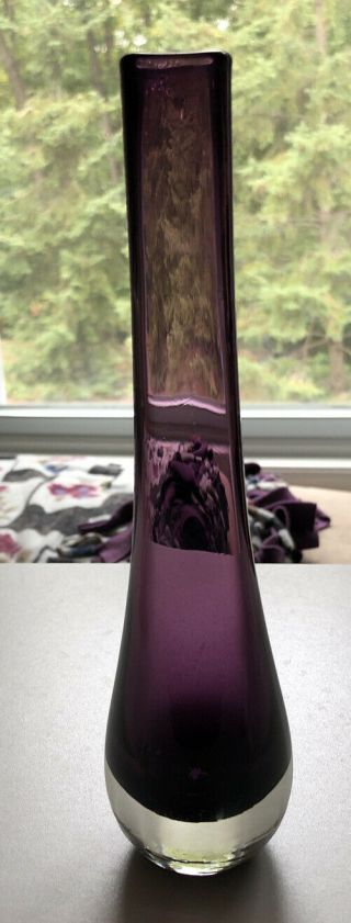 Hand Blown Purple Bud Vase 8.  5” Tall 2” Diameter Base 3