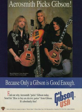 Aerosmith Brad Whitford Tom Hamilton Joe Perry Gibson 1993 8x11 Promo Poster Ad