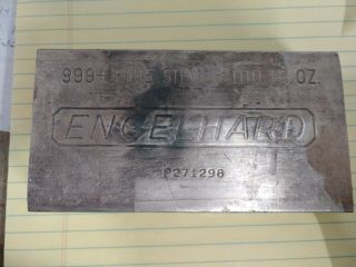 100 Oz Engelhard Silver Bar (poured).  999 Fine P271298