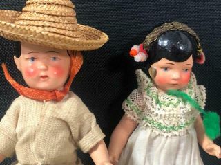 Antique Pair Hand Painted Spanish Children 5 " Bisque Dolls Made In Germany