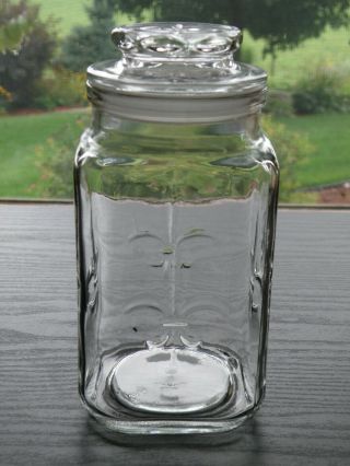 Anchor Hocking Fleur De Lis Clear Glass Square Apothecary Storage 7 " Jar