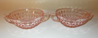 Vintage Set Of 2 Pink Depression Windsor Diamond Handled Dishes