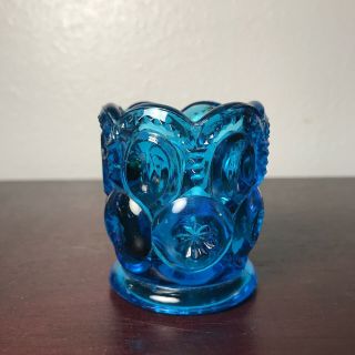 Vintage Le Smith Blue Moon And Stars Glass Toothpick Holder Scalloped