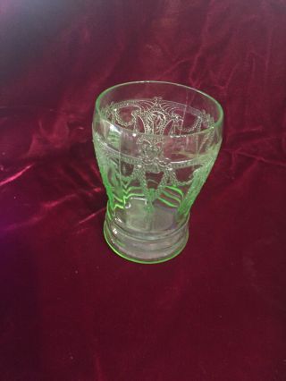 Hocking Glass Company Green Cameo Ballerina Flat Water Tumbler 4” 9 Oz C.  1935