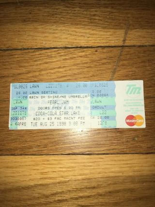 1998 Pearl Jam Concert Ticket Pittsburgh Starlake Ampitheatr Grunge Eddie Vedder