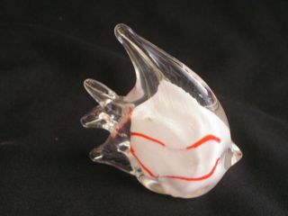 Vintage Murano Art Glass Red And White Crystal Fish