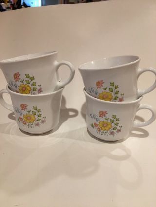 Set Of 4 Vintage Corelle Cups/mugs Wildflower Pattern Euc