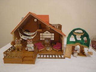 Sylvanian Families Log Cabin With Furniture,  Squirrel Figures And Baby Treehouse