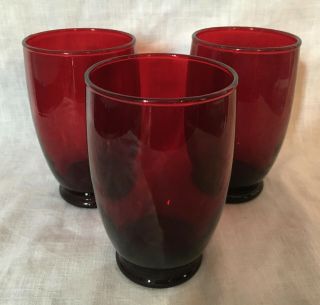 3 Pc.  Vintage Anchor Hocking Royal Ruby Red Tumblers 4.  75 " Tall Glasses