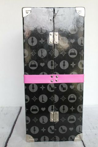 Vintage Black & Pink Wardrobe Closet Cardboard Carrying Case for Doll & Clothes 3