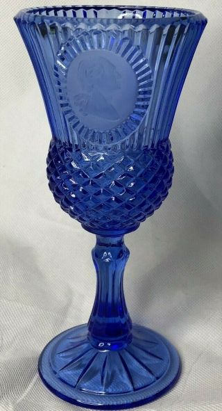 Vintage Avon Fostoria Blue Cobalt Glass Goblet George Washington Stemware