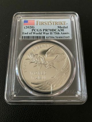 2020 End Of World War Ii 75th Anniversary Silver Medal Pcgs Pr70 Dcam Fs