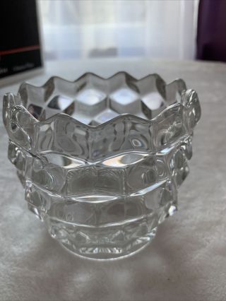 American Fostoria Glassware Vintage Clear Diamond Cut Short Vase