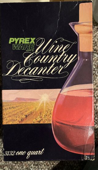 Vintage Pyrex Ware 1 Qt Wine Carafe Country Decanter Wood Stopper Clear Nib