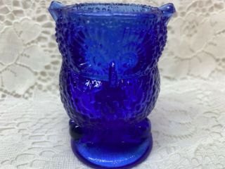 Blue Vaseline Glass Owl Toothpick Match Holder Bird Uranium Cobalt / Great Horn