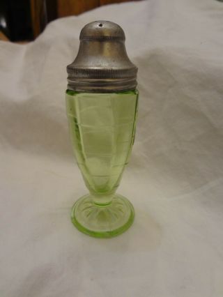 Anchor Hocking Block Optic Green Depression Glass Footed Salt & Pepper Shaker