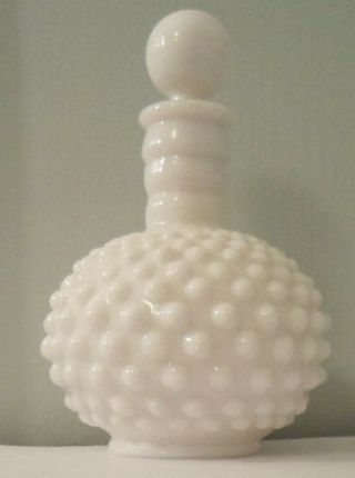 Vintage White Milk Glass Hobnail Cologne Bottle With Stopper Hocking Glass