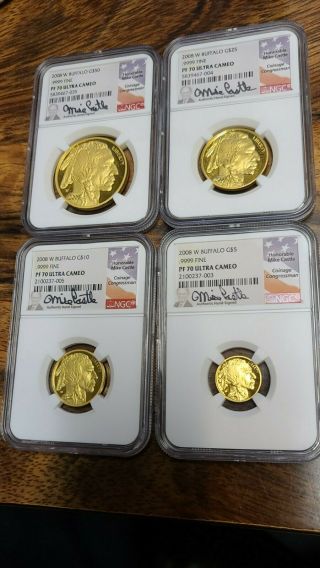 2008 W 4 Coin Proof Gold Buffalo Set Ngc Pf 70 Uc Mike Castle Signed