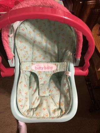 American Girl Bitty Baby Car Seat Carrier Green Pink Euc Retired