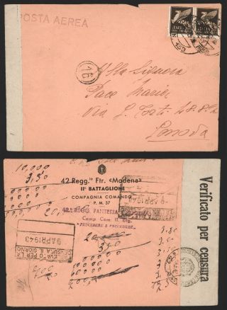 Italy Wwii 1944 - Field Post Air Mail Cover To Genova - Censor V183
