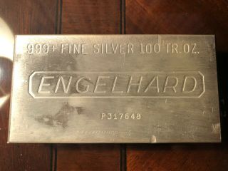 Engelhard 100 Troy Oz.  999,  Silver Bar P Series Completely Machined Bar