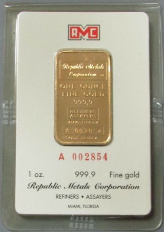 Vintage Republic Metals Corp Rmc 1 Oz 999.  9 Fine Bar In Assay Card